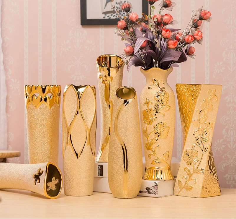 Luxury Europe Gold-Plated Ceramic Vase - Sleek Home Decor