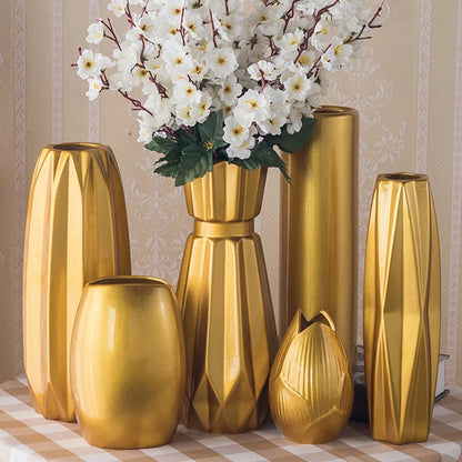 Luxury Europe Gold-plated Ceramic Vase - Sleek Home Decor