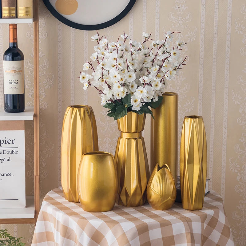 Luxury Europe Gold-plated Ceramic Vase - Sleek Home Decor