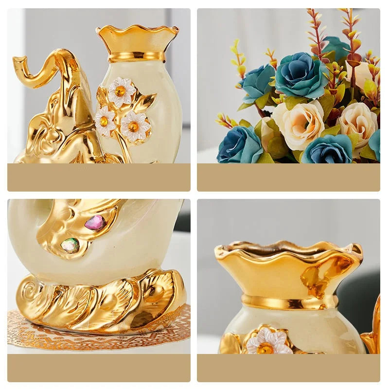 European Style Ceramic Golden Vase - Sleek Home Decor