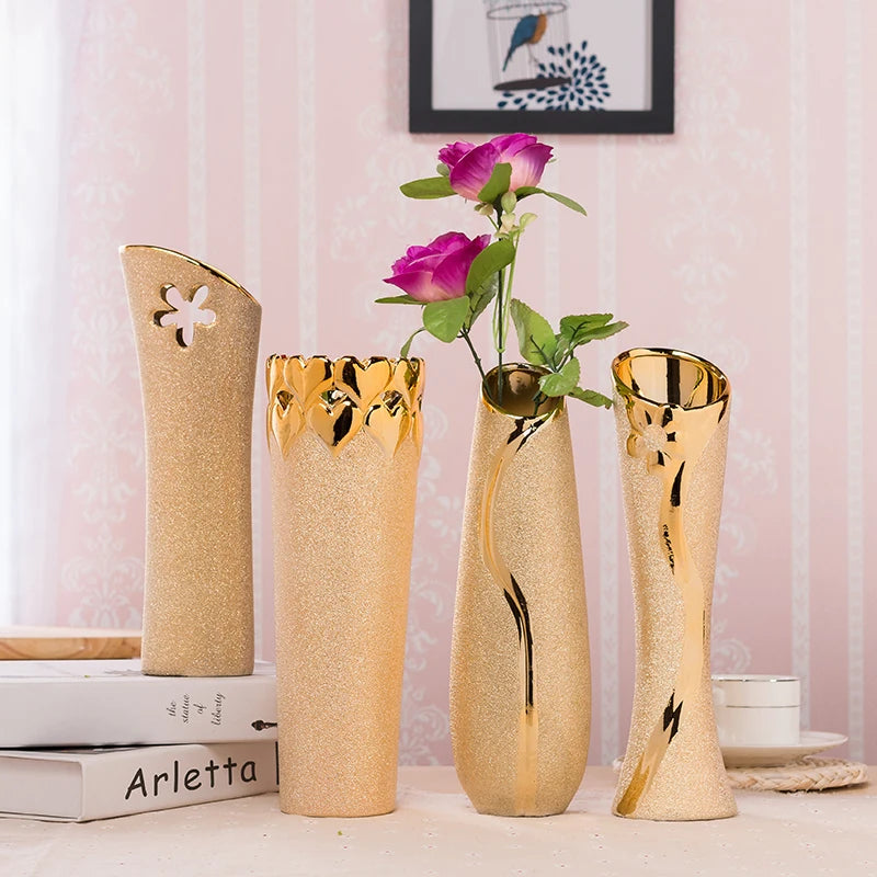 Luxury Europe Gold-Plated Ceramic Vase - Sleek Home Decor