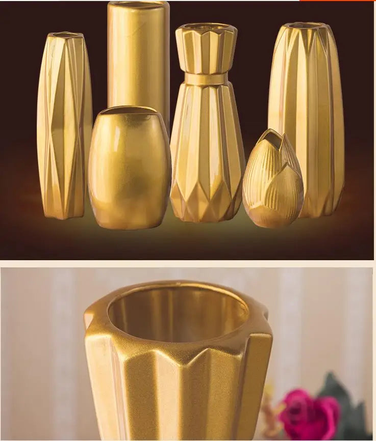 Luxury Europe Gold-plated Ceramic Vase - Sleek Home Decor