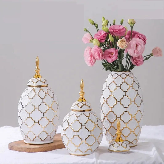 Luxury Gold Plated Ceramic Jars - Sleek Home Decor