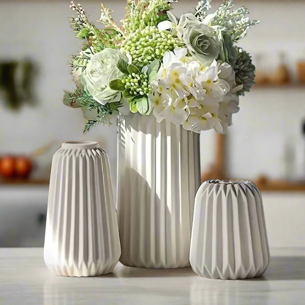 Ceramic Vertical Pattern Vase Set - Sleek Home Decor