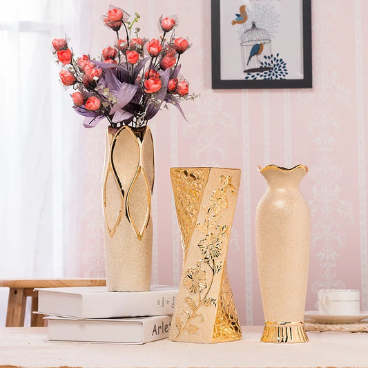 Luxury Europe Gold-Plated Ceramic Vase - Sleek Home Decor