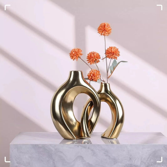 Golden Ceramic Vase Set - Sleek Home Decor