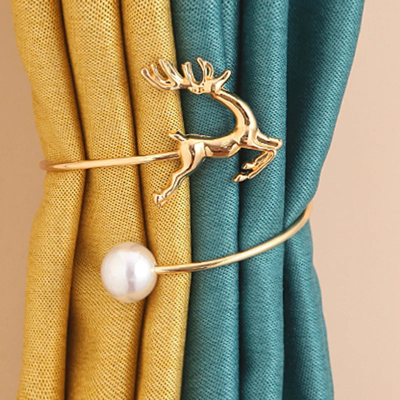 Metal Reindeer Pearl Curtain Strap - Sleek Home Decor