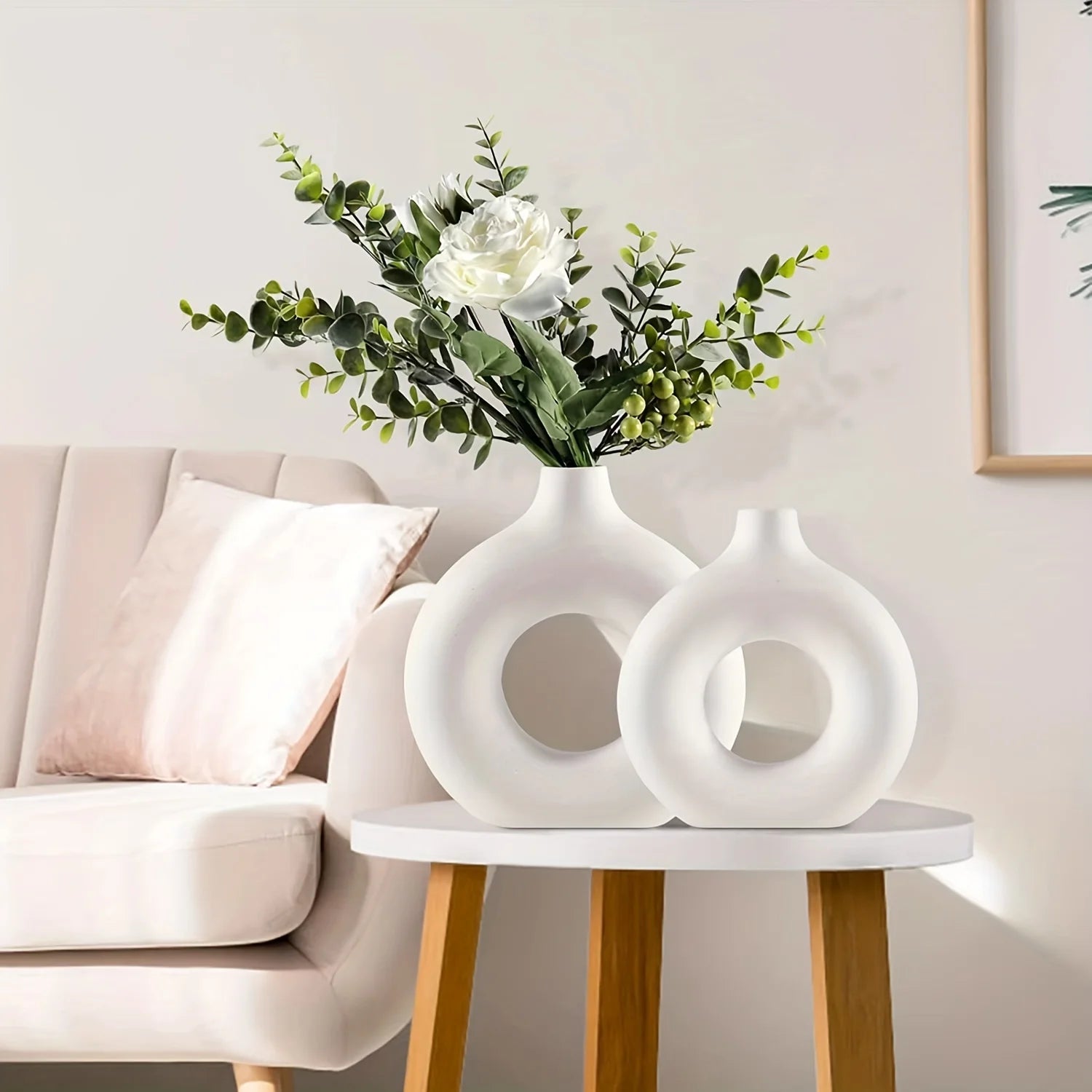 Round White Ceramic Vases - Sleek Home Decor