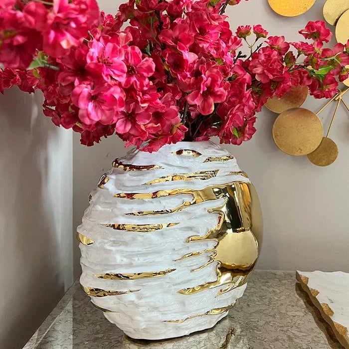 Gold Ceramic Round Hollow Vase - Sleek Home Decor